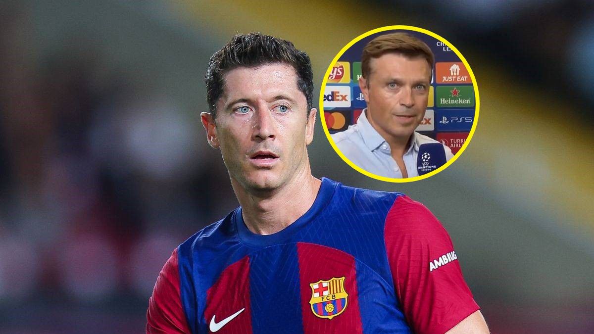 Na zdjęciu: Robert Lewandowski (FC Barcelona), na małym zdjęciu: Bożydar Iwanow (dziennikarz Polsatu Sport)