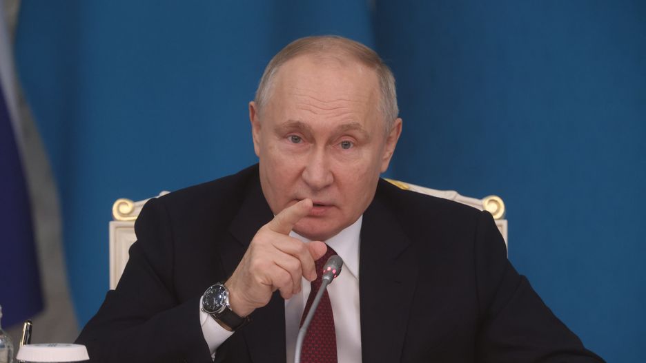 ASTANA, KAZAKHSTAN - NOVEMBER 9: (RUSSIA OUT) Russian President Vladimir Putin gestures during the Russian-Kazakh meeting at the Ak Orda Presidential Palace, November 9, 2023 in Astana, Kazakhstan. Russia's President Putin is having a one-day visit to Kazakhstan to take part in the annual Russian-Kazakh regional forum. (Photo by Contributor/Getty Images)