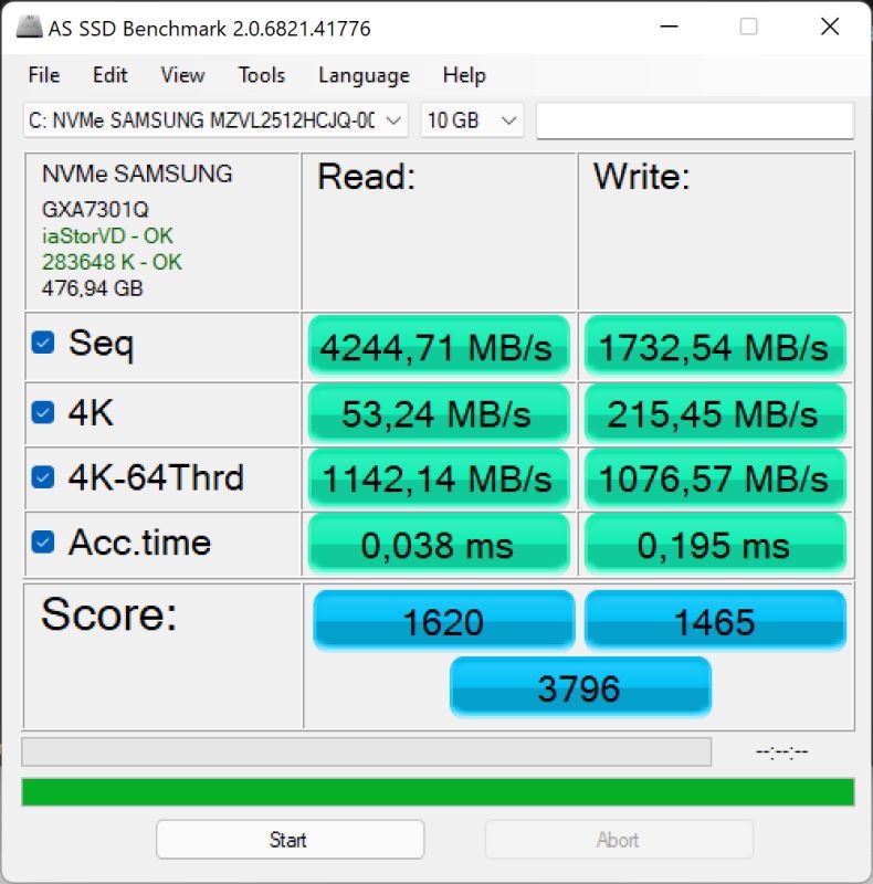 ASUS Zenbook 14X OLED - wyniki asssd