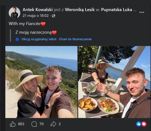 Antoni Kowalski z narzeczoną Weroniką
