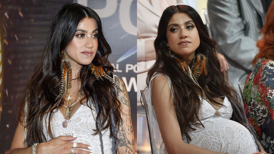 Maja Hyży głaszcze brzuch na imprezie TVP