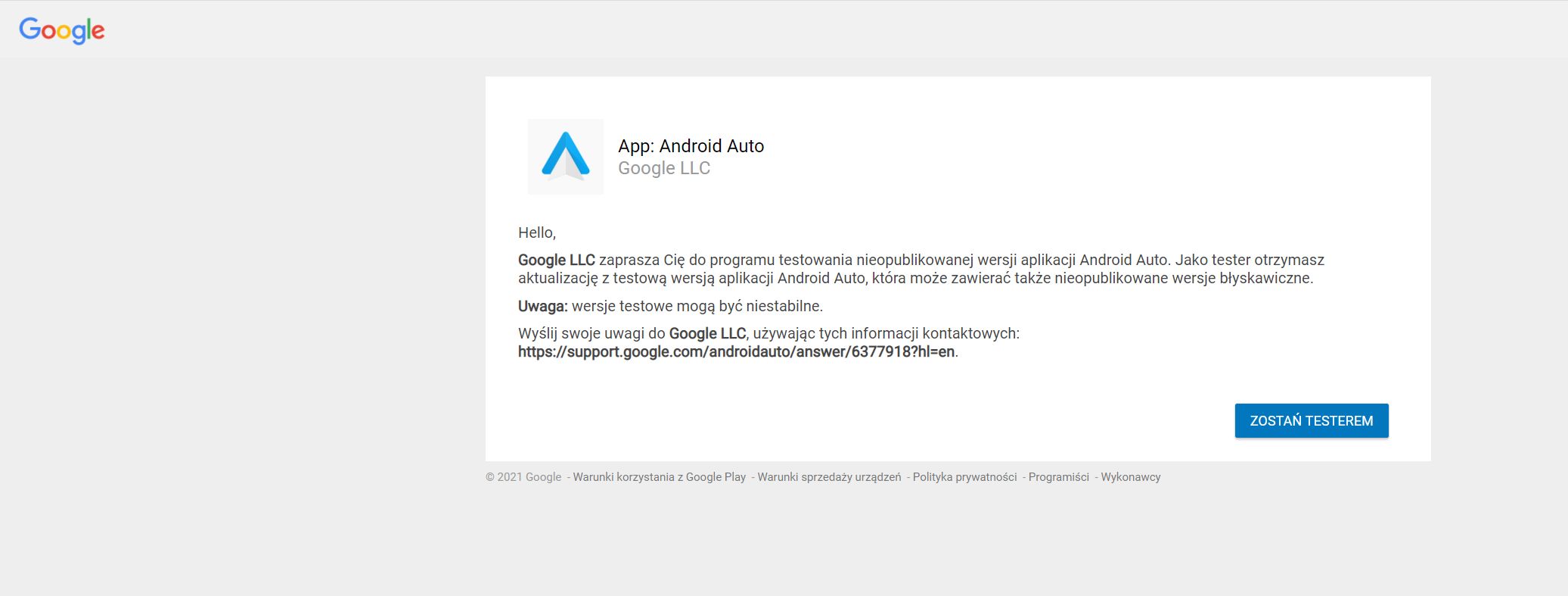 Dołączanie do programu testów beta Androida Auto