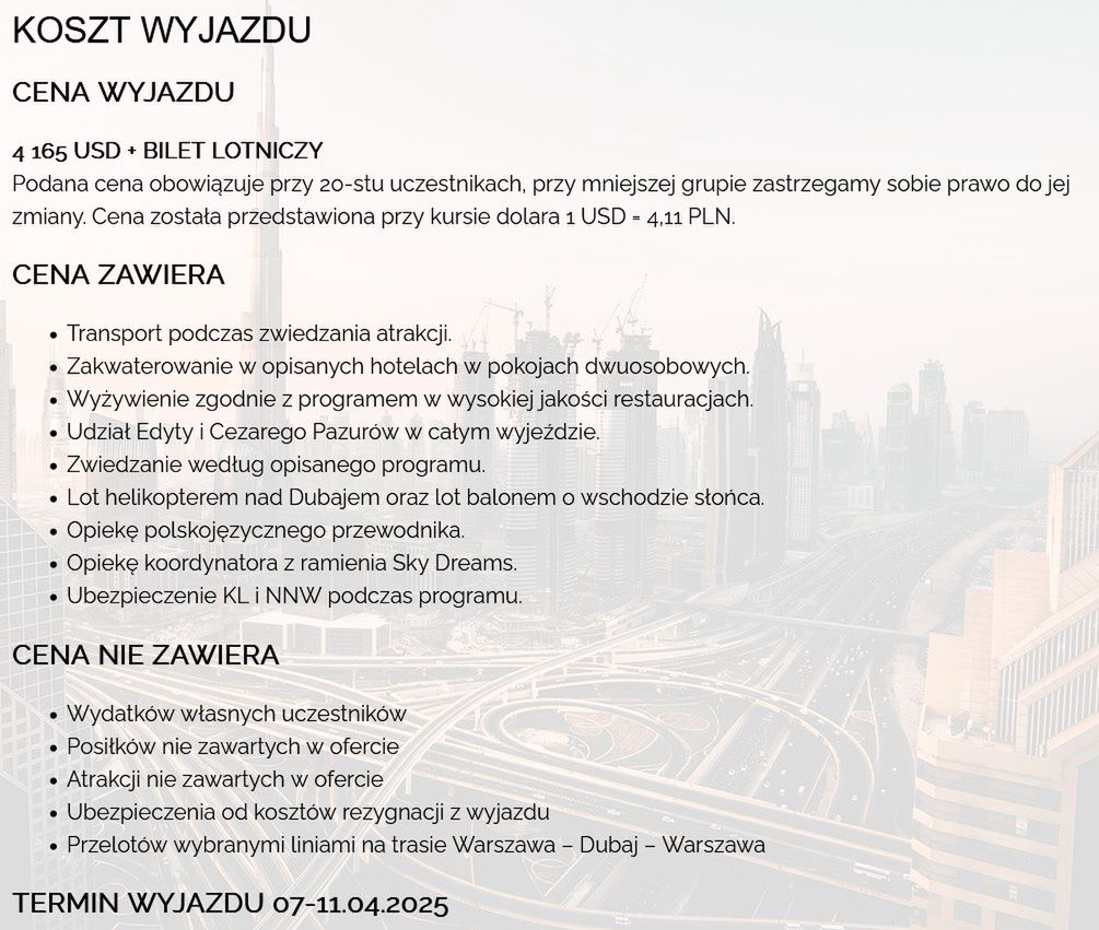 Oferta wyjazdu z Pazurami