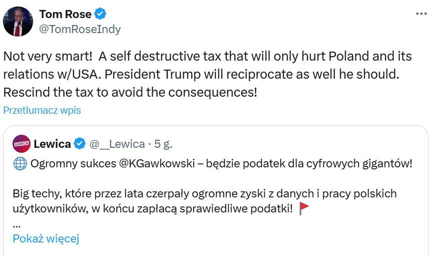 Ambasador USA w Polsce ostrzega Warszawę przed wdrożeniem podatk