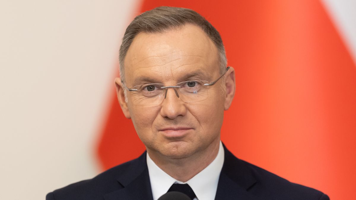 Andrzej Duda president of Poland during press conference in Warsaw, Poland on October 17, 2024. (Photo by Foto Olimpik/NurPhoto via Getty Images)