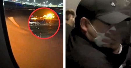 Samolot w ogniu na lotnisku w Tokio. Pasażer nagrał, co działo się w środku