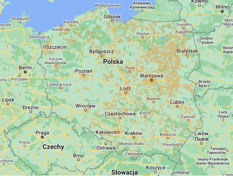 Mapa zasięgu 5G w Orange