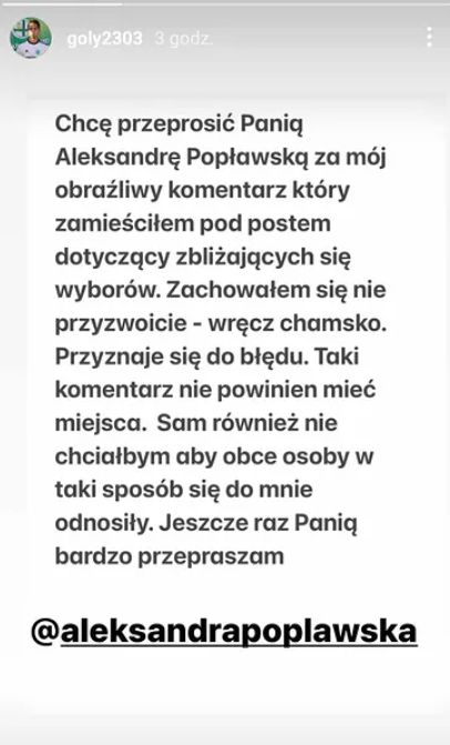 Oświadczenie opublikowane przez piłkarza