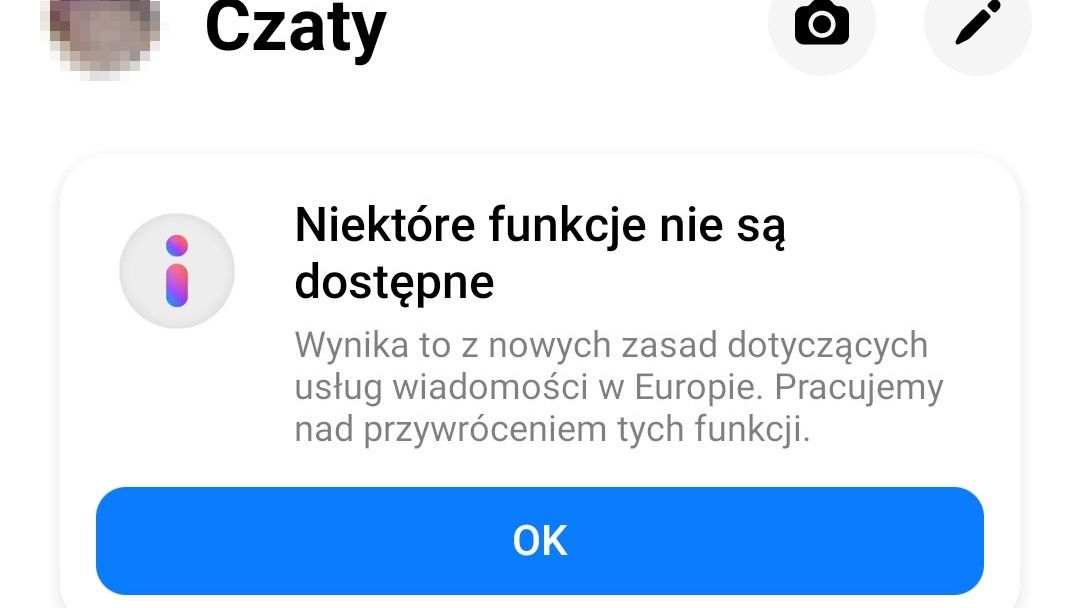 facebook messenger niektóre funkcje nie są dostępne
