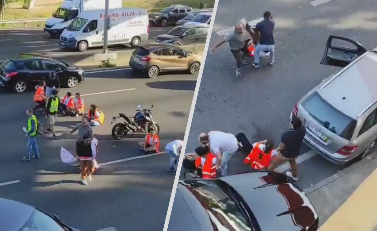 Aktywiści próbowali zablokować autostradę w Portugalii. Kierowcy szybko się z nimi rozprawili