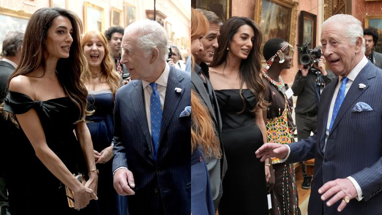 George i Amal Clooneyowie u króla Karola III