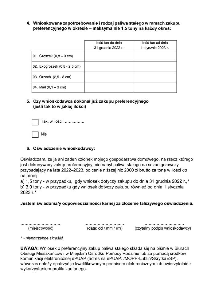 wniosek o zakup preferencyjny węgla wzór