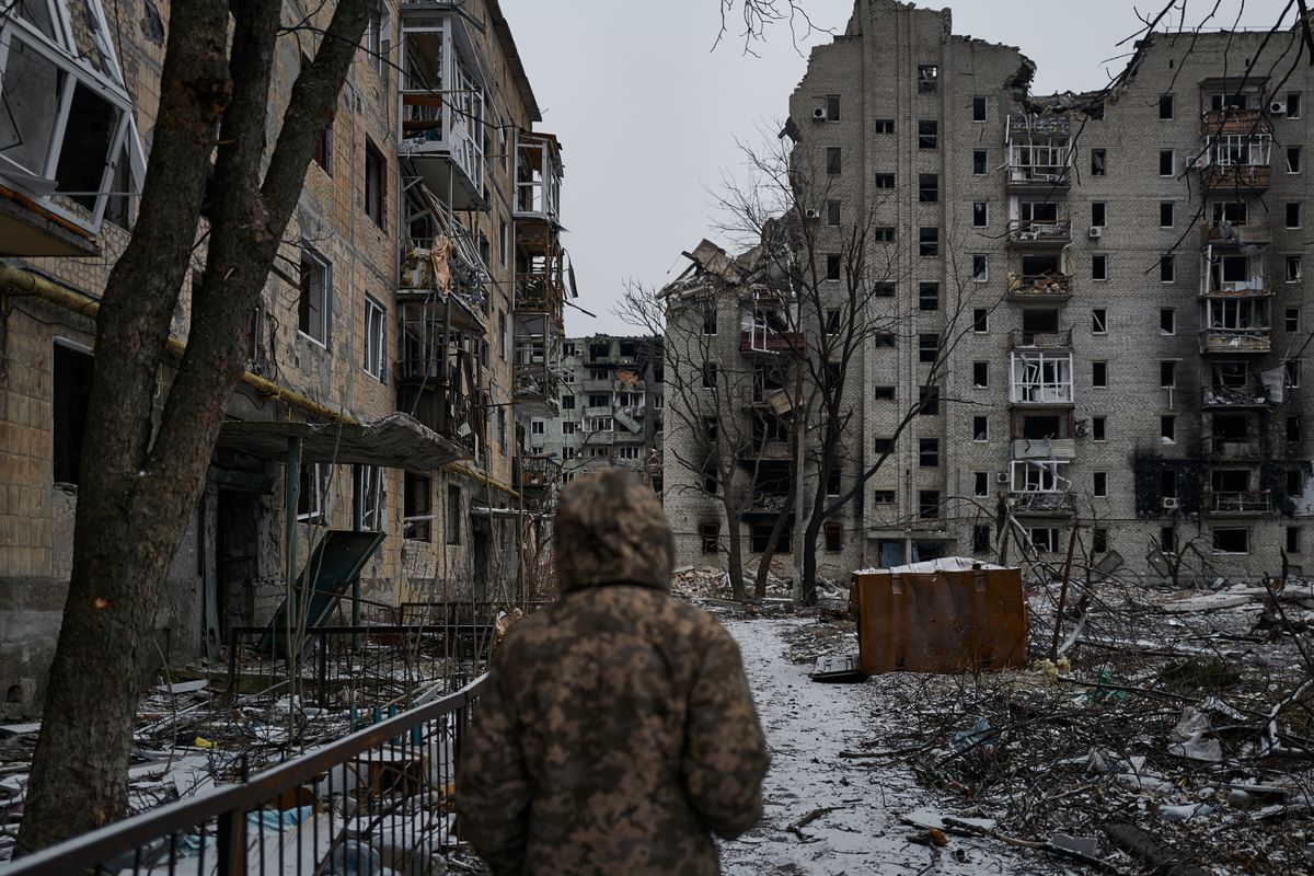 Grudzień 2023. Ukraińscy żołnierze w zrujnowanej Awdijiwce