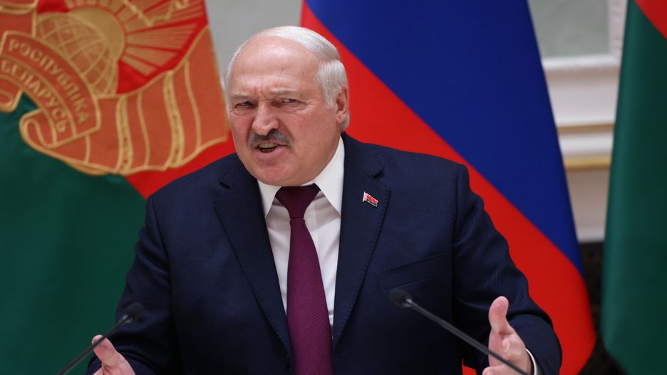 MINSK, BELARUS - DECEMBER 19: (RUSSIA OUT) Belarussian President Alexander Lukashenko speaks during a press conference with Russian counterpart at the Palace of Independence, December,19,2022, in Minsk, Belarus. President Putin is having a one-day visit to Belarus to talk on military and economic cooperation. (Photo by Contributor/Getty Images)