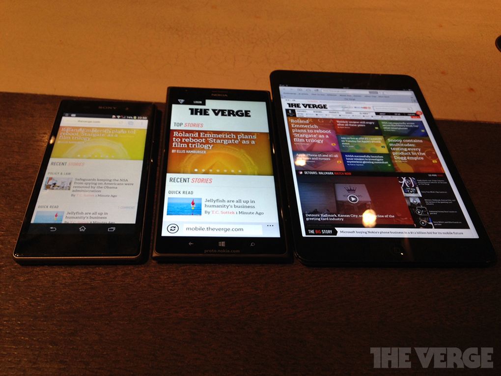 Xperia Z, Lumia 1520 i iPad mini (fot. theverge.com)