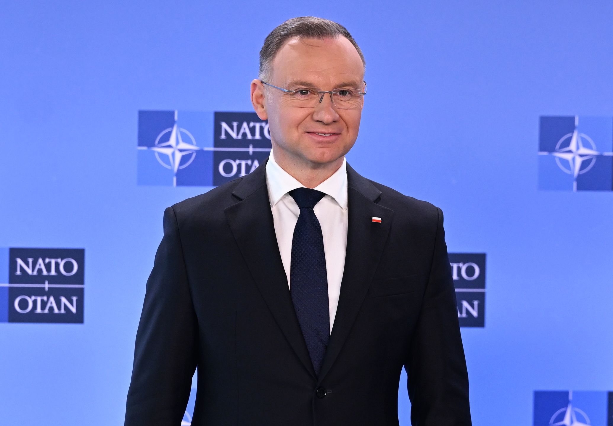 BRUSSELS, BELGIUM - MARCH 14: Polish President Andrzej Duda meets NATO Secretary General Jens Stoltenberg (not seen) in Brussels, Belgium on March 14, 2024. (Photo by Dursun Aydemir/Anadolu via Getty Images)