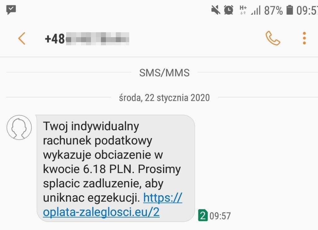 Treść fałszywego SMS-a, źródło: tvn24bis.pl.