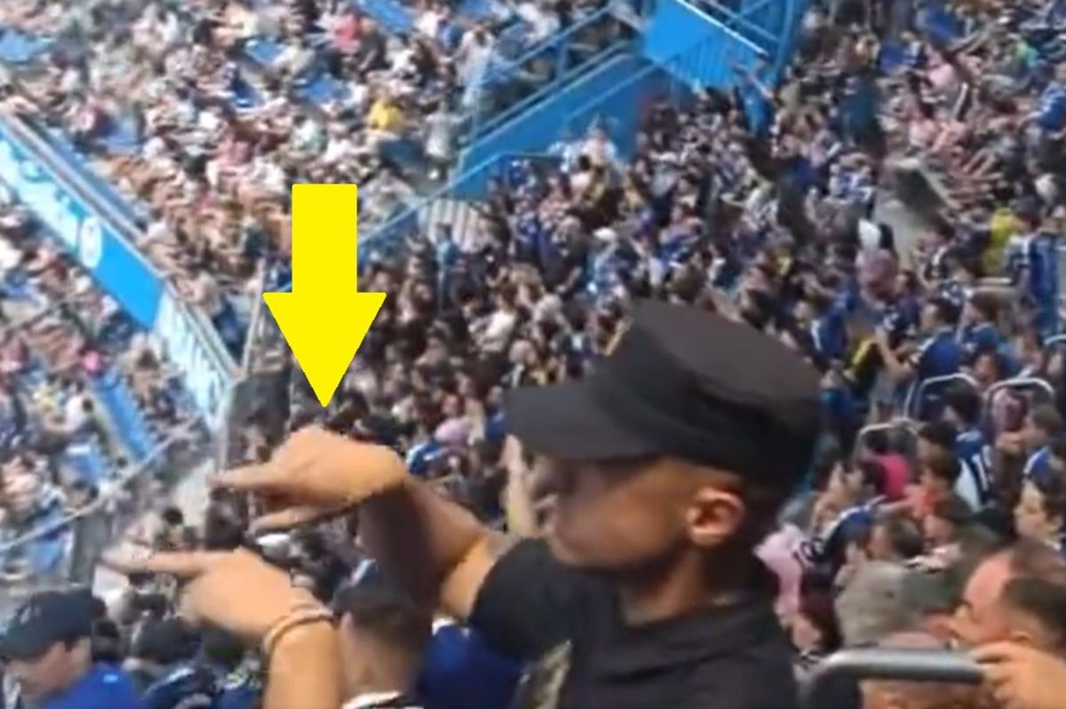 A gesture of a policeman during the Deportivo vs Real Oviedo match