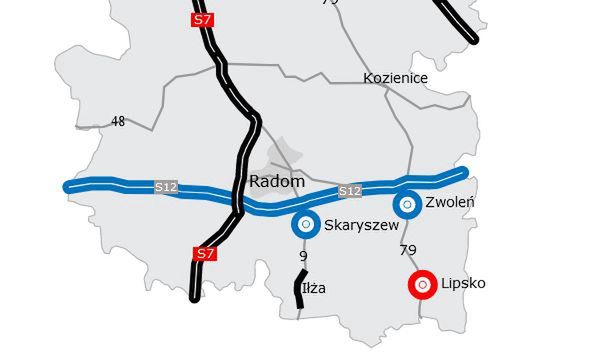 Przebieg drogi S12 w woj. mazowieckim