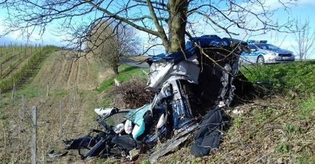 Kozarów: BMW uderzyło w drzewo i rozpadło się na pół. Nie żyje 18-letni kierowca