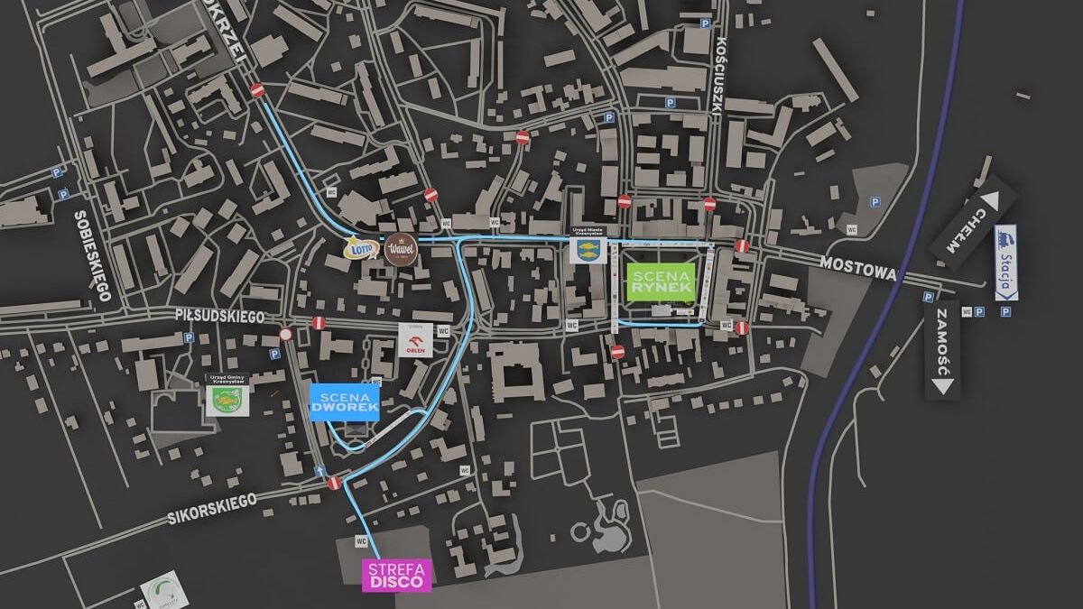 Zmiana organizacji ruchu na czas Chmielaków 2023 w Krasnymstawie - MAPA