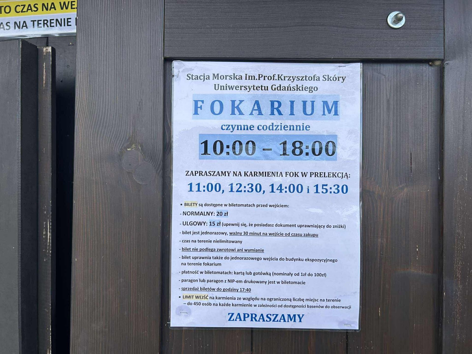 Fokarium otwarte jest codziennie