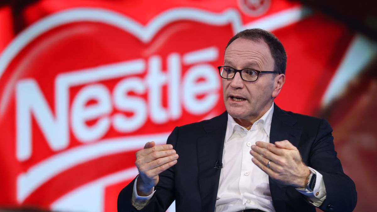 Mark Schneider, chief executive officer of Nestle SA, during a Bloomberg Television interview in London, UK, on Wednesday, Dec. 13, 2023. Schneider said he expects mid-to-high single digit growth in Nestle's vitamins business. Photographer: Hollie Adams/Bloomberg via Getty Images
