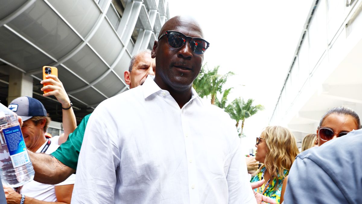 MIAMI, FLORIDA - MAY 08: Basketball legend Michael Jordan walks in the Paddock prior to the F1 Grand Prix of Miami at the Miami International Autodrome on May 08, 2022 in Miami, Florida. (Photo by Mark Thompson/Getty Images)