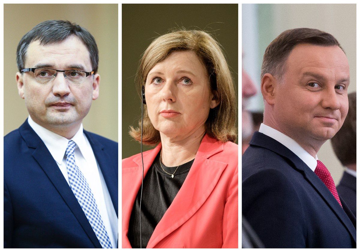 Na zdjęciu od lewej: Zbigniew Ziobro, Vera Jourova i Andrzej Duda