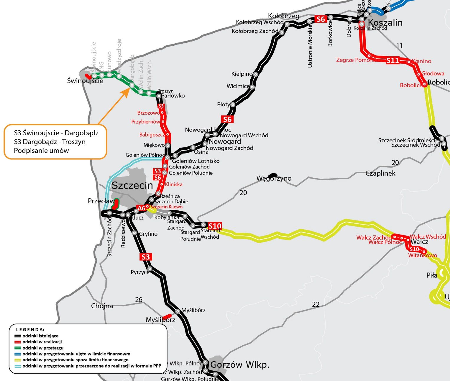 Fragment trasy S3 do Świnoujścia.