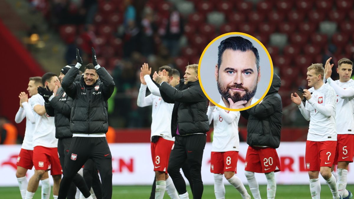 Reprezentacja Polski po meczu z Łotwą. W "ramce" Krzysztof Stanowski