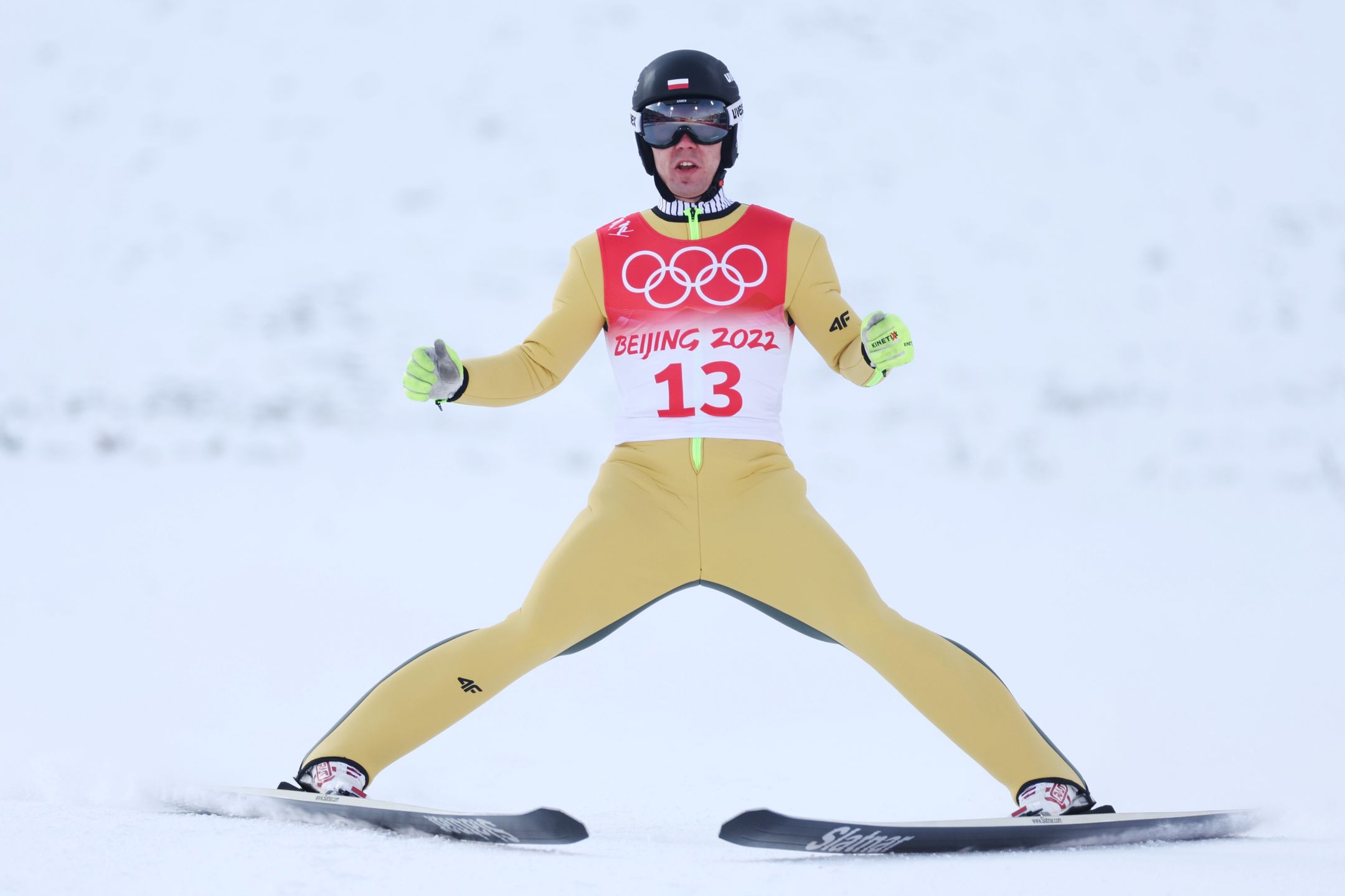 ZHANGJIAKOU, CHINA - FEBRUARY 15: Szczepan Kupczak of Team Poland competes during Individual Gundersen Large Hill/10km, Ski Jumping Competition Round on day 11 of 2022 Beijing Winter Olympics at The National Cross-Country Skiing Centre on February 15, 2022 in Zhangjiakou, China. (Photo by Lars Baron/Getty Images)