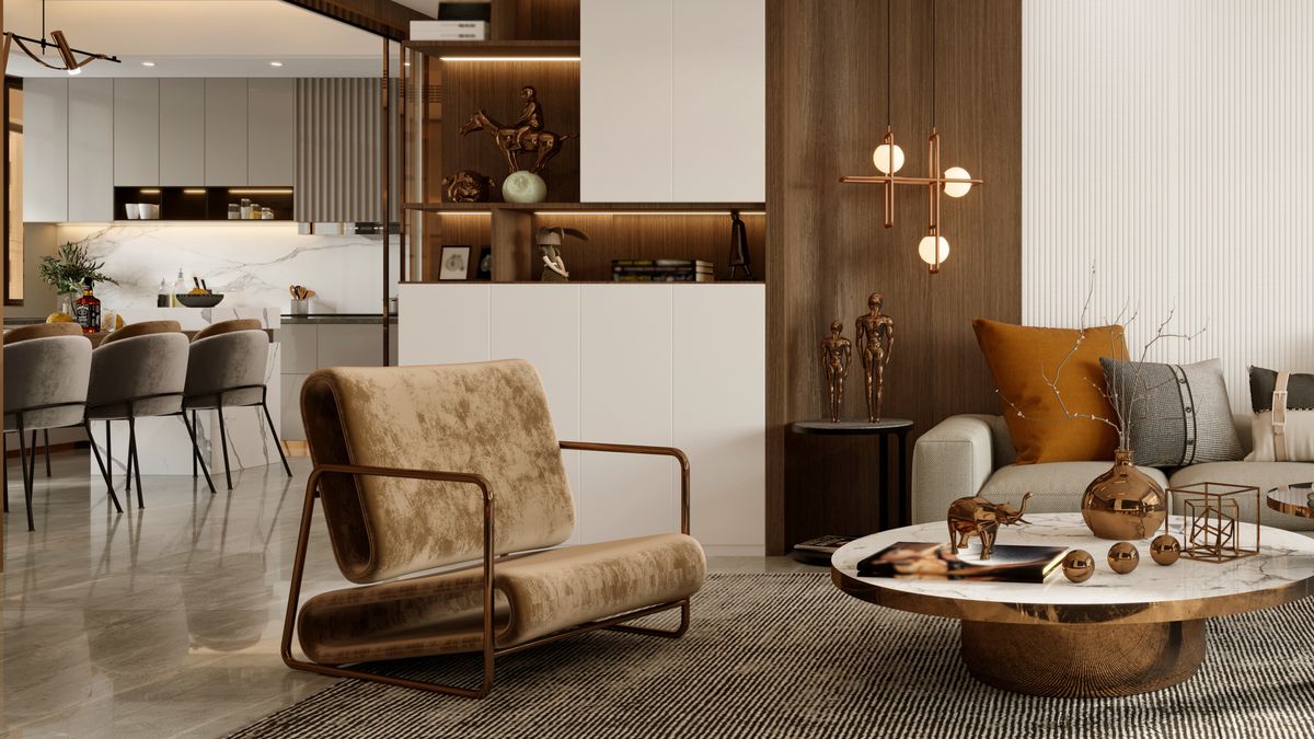 Współczesny salon z podziałem na strefy 