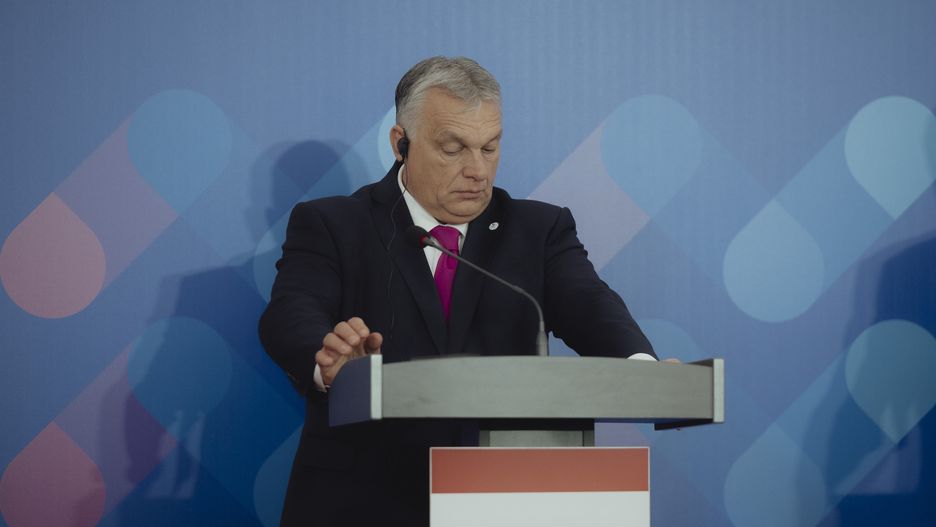 KOSICE, SLOVAKIA - NOVEMBER 24: Viktor OrbÃ¡n, prime minister of Hungary  talking at a press conference at the V4 summit at the Hotel Bankov on the 24th of November 2022 in the Bankov area, Kosice, Slovakia. The prime ministers of Slovakia, the Czech Republic, Poland, and Hungary discussed the current situation in Europe in the context of Russia's aggressions in Ukraine and the energy crisis. The meeting also focused on illegal migration and an assessment of cooperation in the V4 region. All V4 prime ministers: Slovak prime minister Eduard Heger, Czech prime minister Petr Fiala, Hungarian prime minister Viktor OrbÃ¡n and Polish prime minister Mateusz Morawiecki participated in the event. During the press conference, Viktor Orban stated, that Hungary will definitely ratify the accession of Finland and Sweden to NATO in the following months. (Photo by Robert Nemeti/Anadolu Agency via Getty Images)