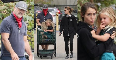 Skryty za bandamką Mel Gibson opuszcza market z MŁODSZĄ O 35 LAT partnerką i synem (ZDJĘCIA)