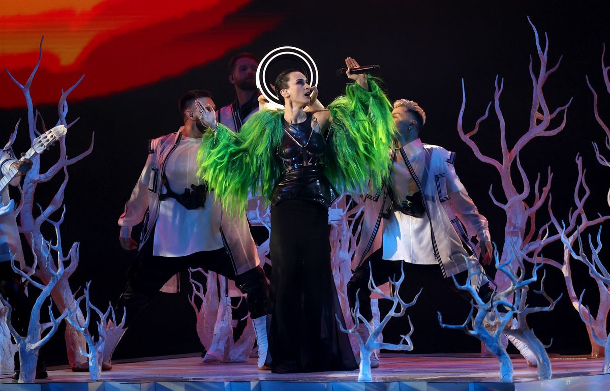 ROTTERDAM, NETHERLANDS - MAY 22: Kateryna Pavlenko (C) of Go_A of Ukraine during the 65th Eurovision Song Contest grand final held at Rotterdam Ahoy on May 22, 2021 in Rotterdam, Netherlands. (Photo by Dean Mouhtaropoulos/Getty Images)