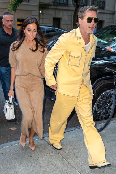 NEW YORK, NY - SEPTEMBER 09: Ines de Ramon and Brad Pitt are seen on September 09, 2024 in New York City.  (Photo by METROPOLIS/Bauer-Griffin/GC Images)