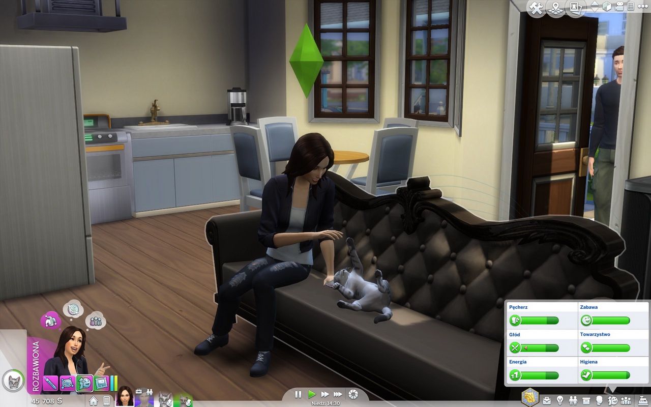 The Sims 4: Psy i koty - zabawa z kotem na kanapie