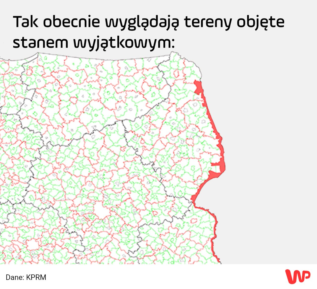 Tak obecnie wyglądają tereny objęte stanem wyjątkowym. (For. Materiały WP)