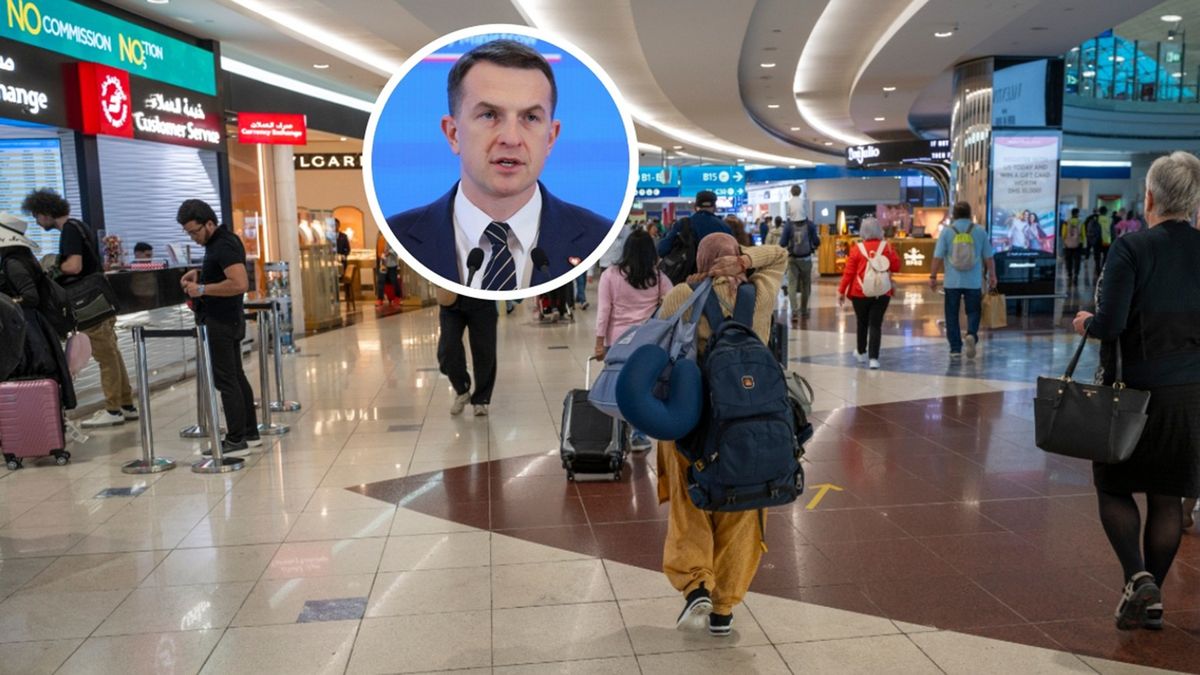 Adam Szłapka oraz lotnisko w Dubaju. Z miasta obecnie trudno się wydostać - zdjęcie ilustracyjne z 2024 roku