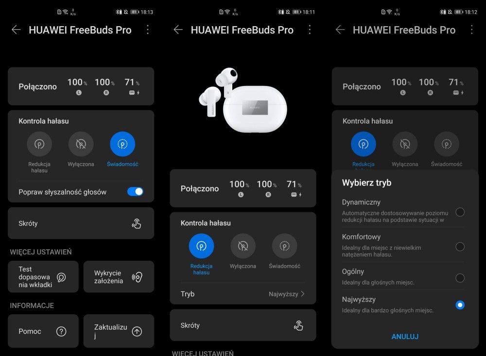 FreeBuds Pro tryby pracy Ai Life