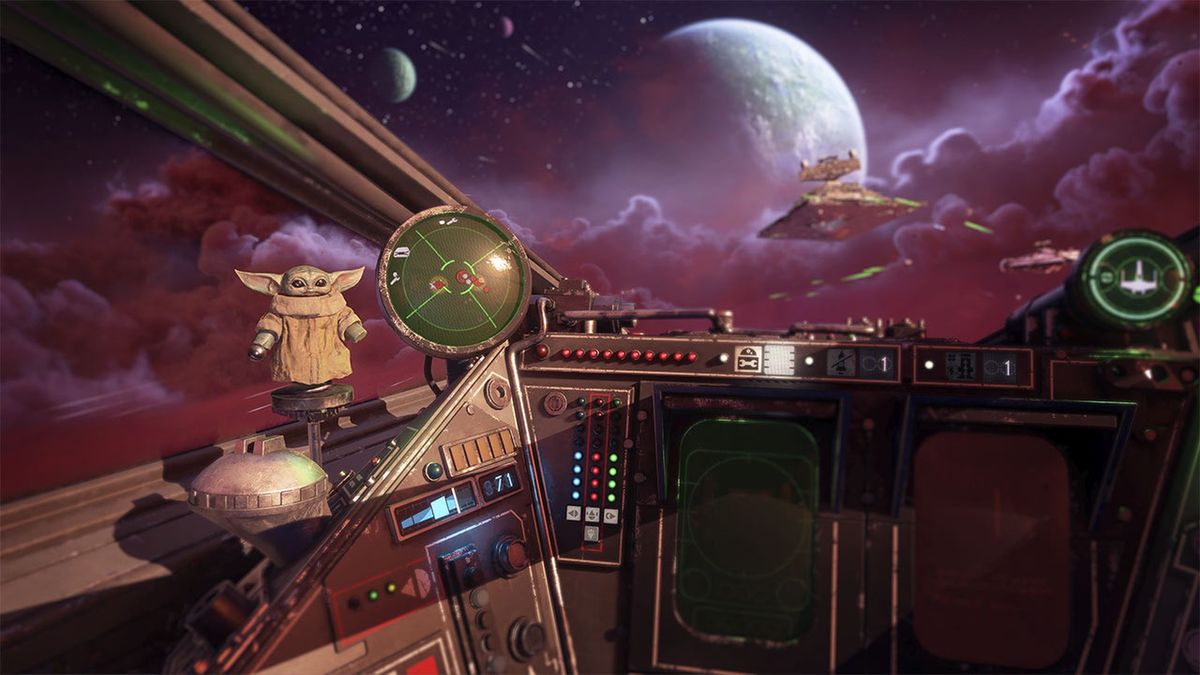 Baby Yoda w kokpicie gwiezdnego myśliwca