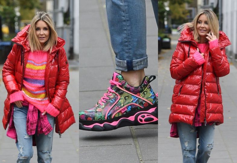 Kolorowa Małgorzata Rozenek w dziwacznych butach kupuje warzywa i owoce