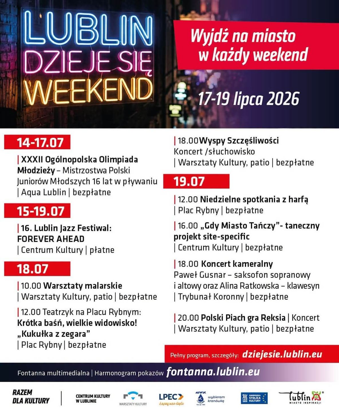 Weekendowe wydarzenia w Lublinie 18-17 lipca 2026