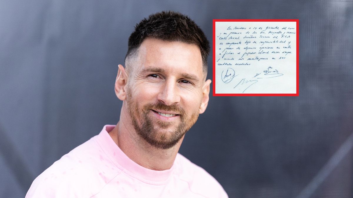 Na zdjęciu: Lionel Messi i jego kontrakt na serwetce
