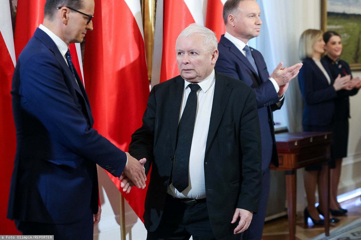 Na zdjęciu od prawej: prezydent Andrzej Duda, prezes PiS Jarosław Kaczyński, premier Mateusz Morawiecki 