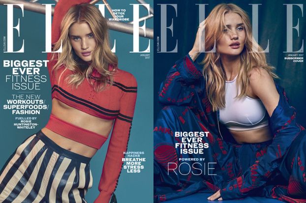 Rosie Huntington-Whiteley na dwóch okładkach "Elle"