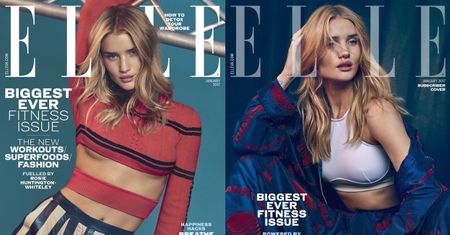 Rosie Huntington-Whiteley na dwóch okładkach "Elle"