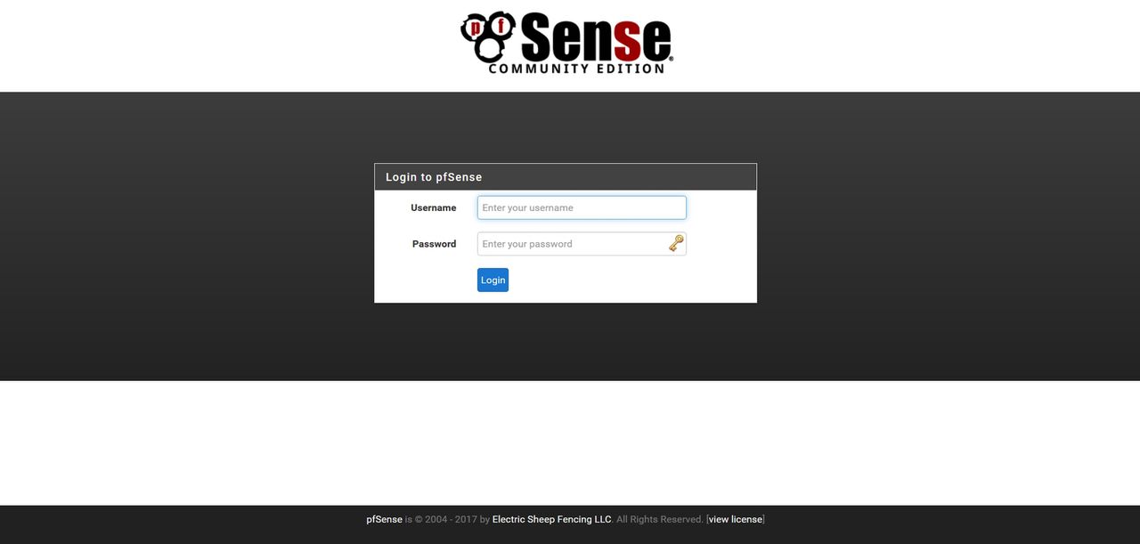 Ekran logowania PfSense 2.3.2