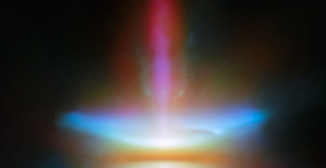 Teleskop Webba sfotografował dysk, z którego wykluwa się gwiazda. Wygląda jak uderzenie pocisku w tęczę